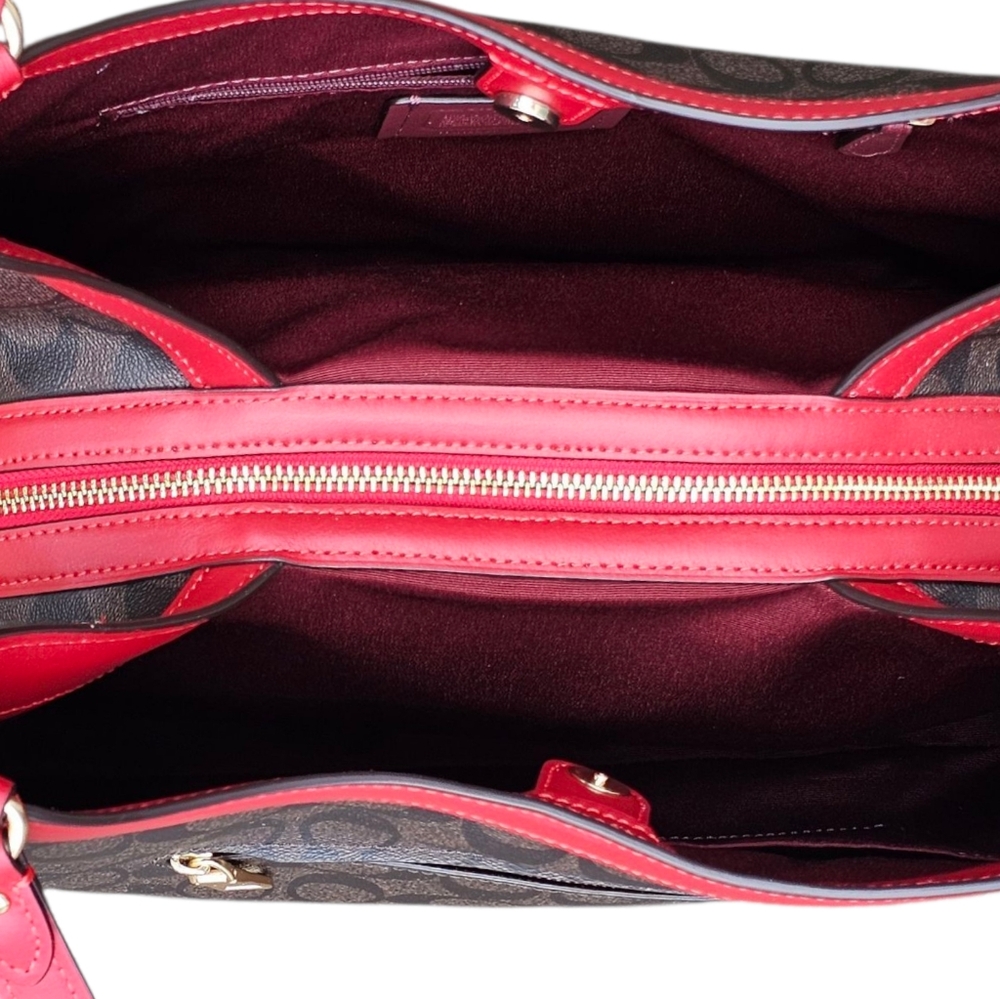 Coach Brown Signature Coated Canvas & Red Leather Trim Kristy Shoulder Bag - Picture 11 of 14